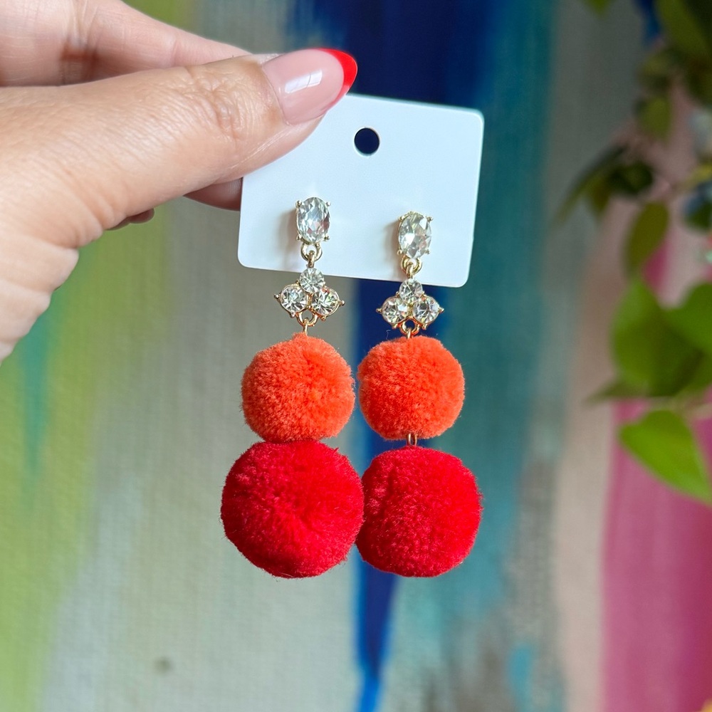 Fun Orange & Red Pom Pom Earrings | E